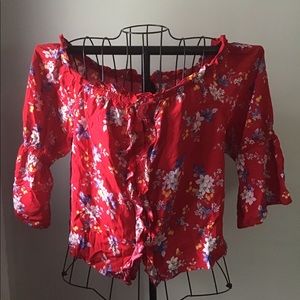 Alice Blue boho off-shoulder floral top - red